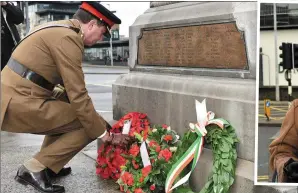  ??  ?? Col, Darren Doherty laying a wreath at the Drogheda Memorial.