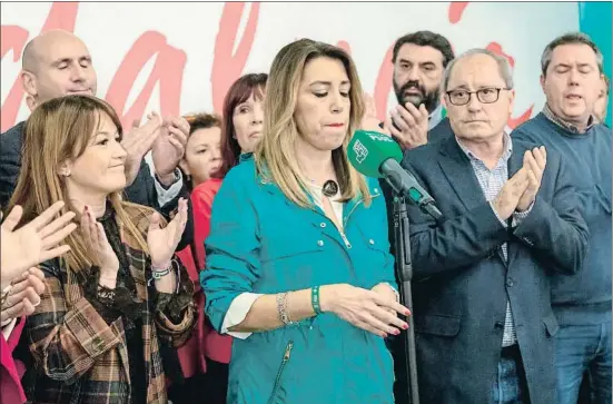  ?? JULIO MU•Z / EFE ?? Susana Díaz asumió su mal resultado anoche en Sevilla y llamó a una alianza contra la extrema derecha