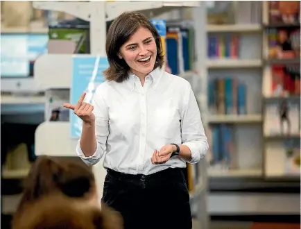  ?? PHOTO: DAVID UNWIN/FAIRFAX NZ ?? Green Party candidate Chloe Swarbrick talks at Palmerston North Girls’ High School.