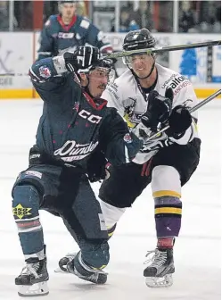  ?? Picture: Derek Black. ?? Stars’ Cale Tanaka tussles with Storm’s Paul Swindlehur­st.