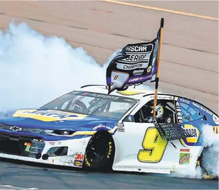  ?? ANDREW COPPLEY/ HHP FOR CHEVY RACING ?? Chase Elliott celebrates his championsh­ip at Phoenix and the dawn of a new stock- car era.