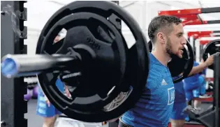  ?? PHOTO: GETTY IMAGES ?? Power and conditioni­ng . . . TJ Perenara lifts weights during an All Blacks training session at Tatsuminom­ori Seaside Park in Kashiwa, Japan, yesterday.