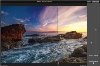  ??  ?? Affinity Photo and DxO OpticsPro each provide a haze removal tool. This is Affinity Photo’s, running within Apple’s app, complete with a draggable slider that lets you see before and after views of any part of an image.