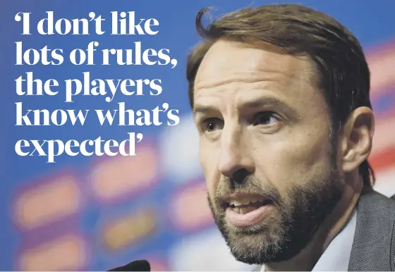  ??  ?? 2 Gareth Southgate believes it is important for his players to have a break before they head to Russia. ‘ The mental freshness is key,’ says the England manager.