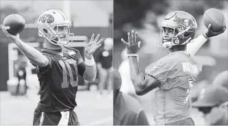  ?? THE ASSOCIATED PRESS ?? Heading into training camp, San Francisco 49ers’ Jimmy Garoppolo, left, and Tampa Bay Buccaneers’ Jameis Winston are among the NFL quarterbac­ks under the most pressure to produce.