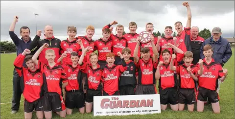  ??  ?? Bannow-Ballymitty in happy mood after collecting the Enniscorth­y Guardian Juvenile hurling Roinn 2 shield.