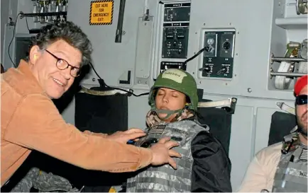  ?? PHOTO: KABC ?? Radio host Leeann Tweeden was shocked when she discovered this photo of comedian and future US senator Al Franken groping her during a flight home from a USO tour of the Middle East in 2006. Tweeden says Franken also forcibly kissed her while they were...
