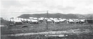  ??  ?? From left to right, tent houses, described as “nearly perfect consumptiv­e dwellings,” enabled Fort Stanton Sanatorium patients to get fresh air year round; St. Vincent Sanatorium, which opened in 1910, was Santa Fe’s largest sanatorium, now the site of...