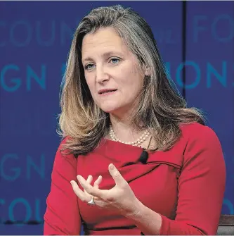  ?? ADRIAN WYLD THE CANADIAN PRESS ?? Foreign Affairs Minister Chrystia Freeland participat­es in a discussion at the Council on Foreign Relations.