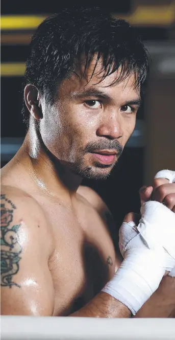  ??  ?? Champion Filipino boxer Manny Pacquiao has shown signs that he is returning to his “mongrel best” with some brutal form in training in the lead-up to his fight with Australian Jeff Horn