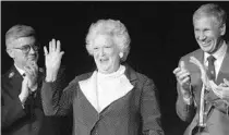  ?? JOE BURBANK/ORLANDO SENTINEL ?? Former U.S. Rep. Lou Frey, right, applauds Barbara Bush during a 1996 fundraisin­g luncheon for the Salvation Army in Orlando. Frey died Monday at a hospice center in Winter Springs. He was 85.