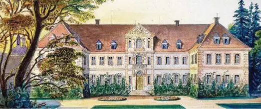  ??  ?? Das Neue Schloss in Ichtershau­sen um  auf einem Aquarell von Heinrich Brückner (-). Foto: The Royal Collection