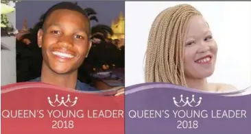  ??  ?? GLOBAL RECOGNITIO­N: Inspiratio­nal young South Africans Thamsanqa Hoza and Siposetu Sethu Mbuli will receive the Queen’s Young Leaders Award from Her Majesty Queen Elizabeth in London later this month.