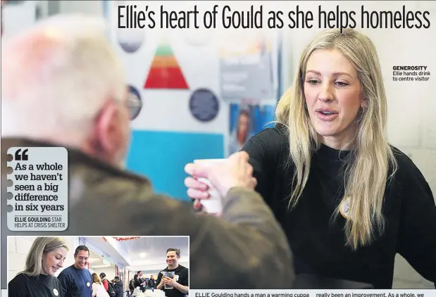  ??  ?? Ellie hands drink to centre visitor