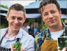  ?? BELOW: ?? Serving up a tasty taco with the help of his mentor and close friend Jamie Oliver.
Getting his teeth into a mouth-watering joint at Dublin Big Grill Festival.