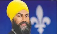  ?? ADRIAN WYLD / THE CANADIAN PRESS ?? NDP Leader Jagmeet Singh, in Sherbrooke, Que., on Sunday, says he’ll get Quebec to sign the Constituti­on.