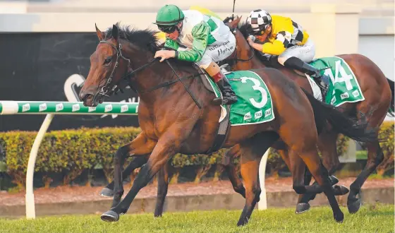  ?? Picture: AAP IMAGE/ALBERT PEREZ ?? Outback Barbie wins the Listed Keith Noud Quality at Doomben during her previous campaign.