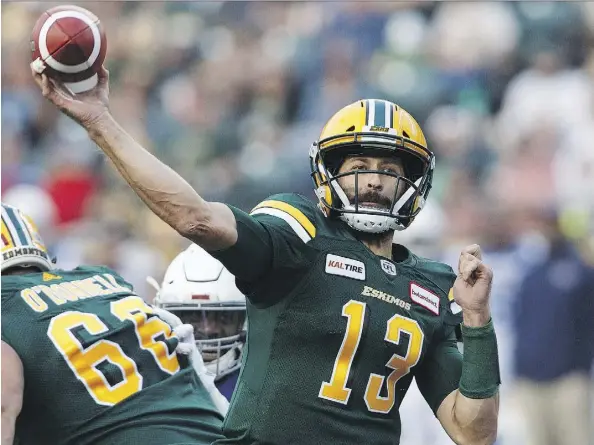  ?? JASON FRANSON/THE CANADIAN PRESS ?? Complicati­ng negotiatio­ns on a potential new contract for Edmonton Eskimos record-setting quarterbac­k Mike Reilly is the uncertaint­y that comes with the expiration of the CBA between the CFL and the players after this season.