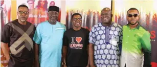  ??  ?? Sunny Nneji; Zeb Ejiro, Producer, Zeb Ejiro Production­s; Ayo Stuffman, Managing Director, VAS2Nets; Tade Ogidan, Movie Producer and Sani Danja, Musician at launch of Lodios.com