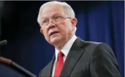  ?? PABLO MARTINEZ MONSIVAIS — THE ASSOCIATED PRESS ?? Attorney General Jeff Sessions speaks during a news conference to announce a criminal law enforcemen­t action involving China, at the Department of Justice in Washington, Thursday. Justice Department and FBI leaders announced criminal charges and an operation to thwart Chinese economic espionage.