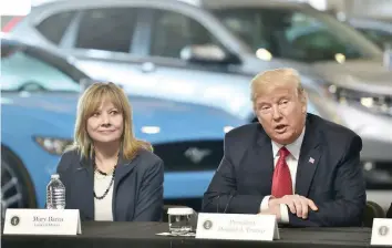  ?? — Reuters ?? US President Donald Trump speaks at the American Centre for Mobility in Ypsilanti, Michigan with General Motors CEO Mary Barra, in this file photo.