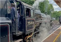  ?? ?? BR Standard 4MT 4-6-0 No. 75014 Braveheart prepares to depart from Paignton Queen’s Park station on July 21. DSRRBC