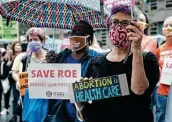  ?? Spencer Platt / Getty Images ?? Supporters of abortion rights rally in New York to denounce Texas’ restrictio­ns on the procedure.