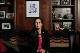  ??  ?? Deb Haaland: ‘I’ll be fierce for all of us, for our planet, and all of our protected land.’ Photograph: Jason Andrew/The Guardian