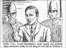  ??  ?? A newspaper illustrati­on from the time of the ill-fated John Twiss trial in Cork at a time when only the inevitabil­ity of the gallows awaited him.