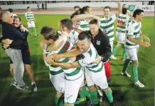  ?? ?? Padania players celebrate after winning the 2017 Conifa European Cup, which was hosted by the TRNC