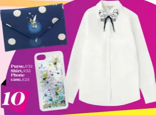  ??  ?? Purse, £32 Shirt, £55 Phone case, £25