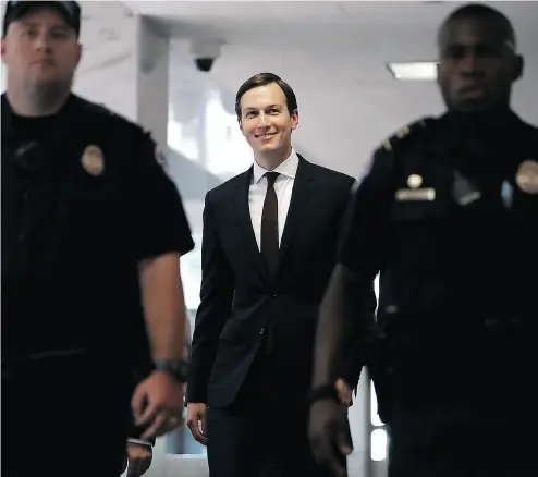  ?? CHIP SOMODEVILL­A / GETTY IMAGES ?? White House senior adviser and President Donald Trump’s son-in-law Jared Kushner leaves the Hart Senate Office Building after testifying to the Senate Intelligen­ce Committee about Russian meddling in the 2016 election.