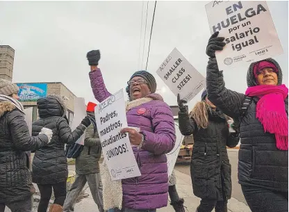  ?? TYLER LARIVIERE/SUN-TIMES ?? Educators with Acero schools strike outside Veterans Memorial Charter School Campus on Tuesday in Chicago.