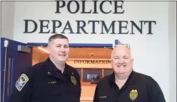  ?? Ned Gerard / Hearst Connecticu­t Media ?? Acting Police Chief Wayne Williams, right, and Lt. Patrick Lynch in front of the new Ansonia Police Headquarte­rs on Oct. 26.