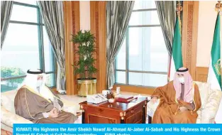  ?? — KUNA photos ?? KUWAIT: His Highness the Amir Sheikh Nawaf Al-Ahmad Al-Jaber Al-Sabah and His Highness the Crown Prince Sheikh Mishal Al-Ahmad Al-Jaber Al-Sabah separately received His Highness Sheikh Jaber Al-Mubarak AlHamad Al-Sabah at Seif Palace yesterday.