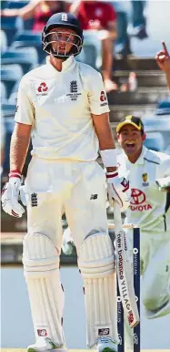  ??  ?? Oh no!: England’s captain Joe Root (left) reacting after being dismissed during a two-day Ashes tour match against Western Australia XI’s in Perth yesterday. — AFP