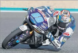  ?? FOTO: EFE ?? Jorge Martín dejó claras sus intencione­s de victoria en Jerez hoy en Moto3