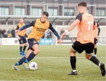  ??  ?? Josh Jackman gave his all in Saturday's 1-1 draw with Eastbourne at Arbour Park.