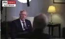  ?? Photograph: Sky News Australia/AP ?? Andrew Bolt interviewe­d Cardinal George Pell on Sky News following Pell’s release from prison after Australia’s highest court cleared him of child sex crimes.