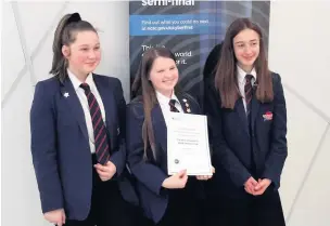  ??  ?? Whitworth Community High School students Grace Campbell-Ousey, Elizabeth Gack and Skye Wilkinson, who got through to the semi-final of the CyberFirst Girls Competitio­n