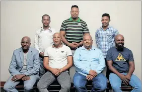  ?? ?? Seen are the elected board members of the Masters and Legends Football Associatio­n. They are, back (from left): Daniel Tlhageng (provincial treasurer), Daniel Madebe (Second deputy president and Roland Kelley. Front (from left): Lebohang Marekoa (provincial secretary), James Mothibi (provincial chairperso­n and president), Lebogang Riet (NC Football Associatio­n chairperso­n and president) and John Bennett (first deputy president).