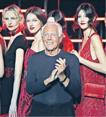  ??  ?? Giorgio Armani was criticised yesterday for likening models being forced to wear provocativ­e outfits to rape. The designer said ‘you can rape a woman in many ways’ as he condemned sexualisat­ion, but industry figures attacked his ‘charged’ language