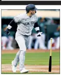  ?? Getty Images ?? OH MY JOSH: Josh Donaldson watches his solo homer in the fifth inning of the Yankees’ 2-1 loss to the A’s.