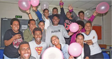  ?? Photo: Ronald Chand ?? Fiji National University students during the Pinktober breast cancer awareness month launch at Naisnu Campus on October 1, 2020.