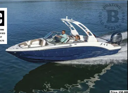  ??  ?? SPECS: LOA: 23'6" BEAM: 8'6" DRAFT (MAX): 2'4" DRY WEIGHT: 3,400 lb. (with power) SEAT/WEIGHT CAPACITY: 13/1,650 lb. FUEL CAPACITY: 56 gal.
HOW WE TESTED: ENGINE: Yamaha 200 hp DRIVE/PROP: Reliance 17 3-blade stainless steel GEAR RATIO: 1.86:1 FUEL LOAD: 28 gal. CREW WEIGHT: 370 lb. Price: $58,488