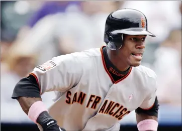  ?? THE ASSOCIATED PRESS — 2007 ?? Giants rookie Fred Lewis breaks from the batter’s box after singling in the seventh inning to complete the cycle on May 13, 2007agains­t the Rockies. He singled again later in the inning and finished the afternoon with five hits in six at-bats.