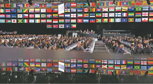  ?? PHOTOS BY ALEXANDER ZEMLIANICH­ENKO/ASSOCIATED PRESS ?? Delegates attend the FIFA congress on Wednesday in Russia to award the hosting rights to the 2026 World Cup to a combined bid from the United States, Mexico and Canada. The three countries will bring the tournament to North America for the first time since 1994, with the majority of the matches, including the final, being held in the United States.