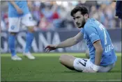  ?? ALESSANDRO GAROFALO — LAPRESSE VIA AP ?? Napoli's Khvicha Kvaratskhe­lia reacts during the Serie A soccer match between Napoli and Genoa at the Diego Maradona Stadium in Naples, Italy, on Saturday.