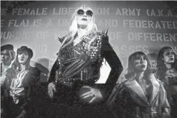  ??  ?? Big Mother (Susanne Sachsse) is the matriarch of the Female Liberation Army in “The Misandrist­s.”