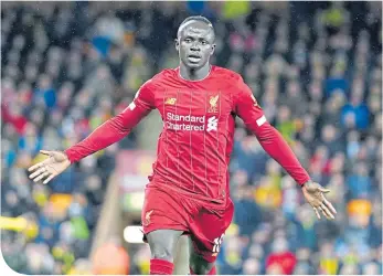  ??  ?? Liverpool’s Sadio Mane celebrates after scoring the only goal of the game